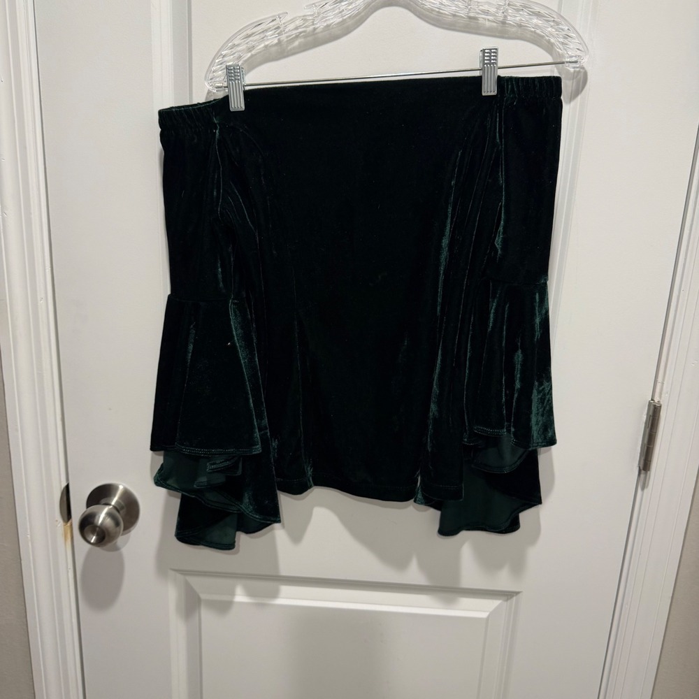 Womens Off Shoulder Top Velvet Bell Sleeve Dark Green L